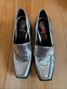 Vince Camuto Silver Metallic Leather Slip-On Loafers